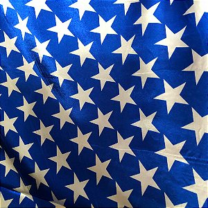 Cetim Estampado - Estrelas Grande Fundo Azul Royal
