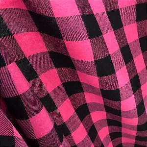 Flanela Xadrez Cachá - Rosa Pink e Preto