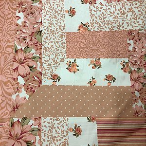 Percal 300 Fios Estampado Poliéster - Patchwork Floral Rose- 2,50m de Largura