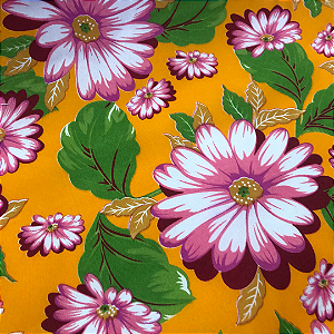 Tecido Chita Poliéster - Flor Fundo Laranja - 1,50m de Largura