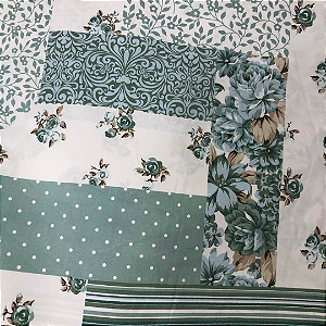 Percal 300 Fios Estampado Poliéster - Patchwork Floral Verde - 2,50m de Largura