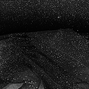 Tule Glitter - Preto Brilho Prata - 1,47m de Largura