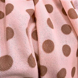 Atoalhado Estampado Felpudo - Poá 2cm Marrom Fundo Rosa - 1,47m de Largura