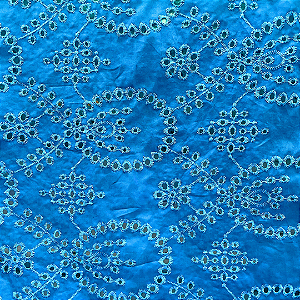 Laise Bordado 100% Algodão - Bolha Floral Azul Turquesa - 1,40m de Largura