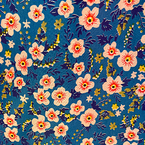 Tecido Chita Poliéster - Floral  Miúdo Branco Fundo Azul - 1,50m de Largura