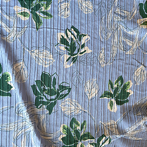 Crepe Marrocos Estampado - Ramagem Floral Azul - 1,47m de Largura
