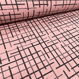 Tecido Percal 100% ALG 180 Fios - 2,50m de Largura - Geométrico Labirinto Rosa