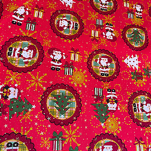 Oxford Estampado Natalino com Brilho - Retrato Noel Fundo Vermelho - 1,47m de Largura