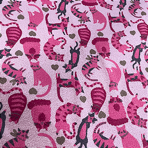 Tecido Atoalhado Estampado 100% Algodão - Gatos Rosa - 1,82m de Largura | Extra Largo e Super Absorvente