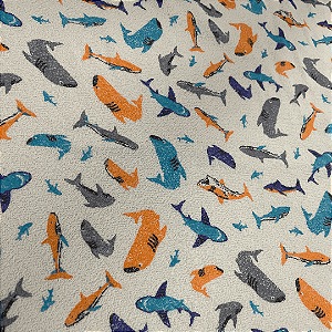 Tecido Atoalhado Estampado 100% Algodão - Tubarão - 1,82m de Largura | Extra Largo e Super Absorvente