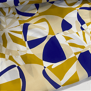 Tecido Viscose Estampada - Vitral Azul e Bege - 1,47m de Largura | Leveza, Frescor e Caimento Fluido