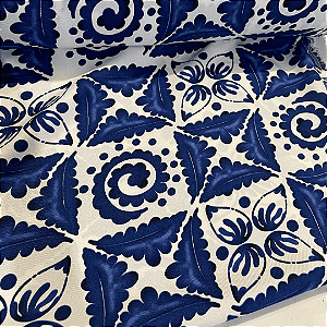 Tecido Crepe Sarjado Estampado - Geométrico Azul Royal - 1,50m de Largura | Textura Diagonal e Não Amassa