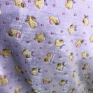 Tecido Fleece Ultra Soft 3D Brilha no Escuro Estampado - Pet Lilás - 1,60m de Largura - 100% Poliéster - Mantas e Pijamas Infantis