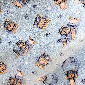 Tecido Fleece Ultra Soft 3D Brilha no Escuro Estampado - Urso Azul - 1,60m de Largura - 100% Poliéster - Mantas e Pijamas Infantis