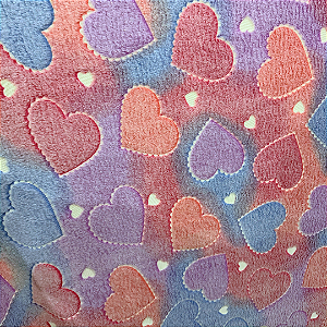 Tecido Fleece Ultra Soft 3D Brilha no Escuro Estampado - Coração 2 - 1,60m de Largura - 100% Poliéster - Mantas e Pijamas Infantis