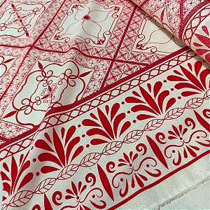 Tecido Cambraia de Algodão Estampado - Vitral Vermelho - 1,50m de Largura