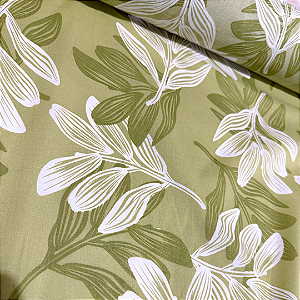 Tecido Cambraia de Algodão Estampado - Ramagem Verde - 1,50m de Largura