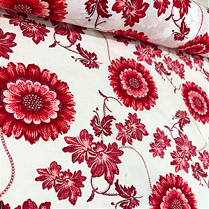 Tecido Cambraia de Algodão Estampado - Girassol Vermelho - 1,50m de Largura
