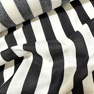 Tecido Cambraia de Algodão Estampado - Listrado Preto e Branco - 1,50m de Largura