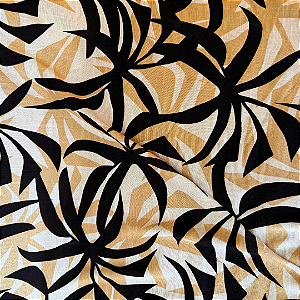 Tecido Viscose com Elastano Estampada - Samambaia Laranjado - 1,50m de Largura