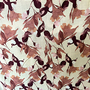 Tecido Viscose com Elastano Estampada - Ramagem Floral Rosa - 1,50m de Largura