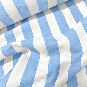 Tecido Cambraia de Algodão Estampado - Listrado Azul e Branco - 1,50m de Largura