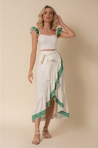 CONJUNTO EVA DE LINHO - OFF WHITE E VERDE