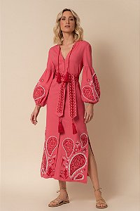 CHEMISE EVA BORDADA - ROSA E VERMELHO