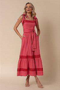 VESTIDO GISELE MIDI - ROSA E VERMELHO