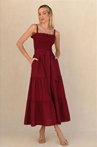 VESTIDO LAÍS DE LINHO - VINHO