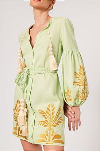 CHEMISE ATENA BORDADA CURTA - VERDE E OURO