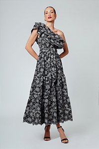 VESTIDO CARMEN BORDADO RICHELIEU MIDI - PRETO