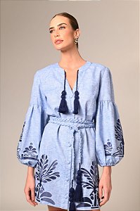 CHEMISE ATENA BORDADA CURTA - AZUL