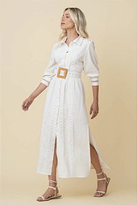 Vestido Midi De Linho Lívia - OFF WHITE