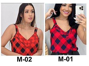 Blusa Regata Xadrez com Detalhe