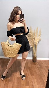 Conjunto de Linho Shorts e Cropped