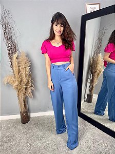 Calça Pantalona Viscose Cintura Alta
