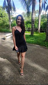 Vestido Curto Com  Laço Frontal - Preto