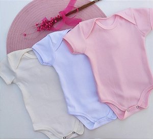 Kit Body 3 Peças Liso Bebê Manga Curta Suedine 100% Algodão Menina