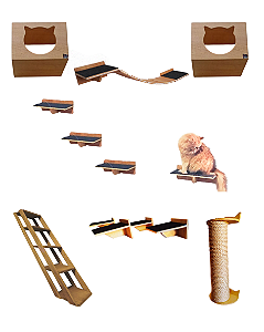 Kit  MMNdesig Playground Para Gatos Nicho Escada Passarela e arranhador completo