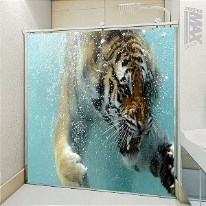 Adesivo Para Box De Banheiro 3d Tigre Branco Largura Total Até 120cm -  Adesivos Decorativos e Personalizados