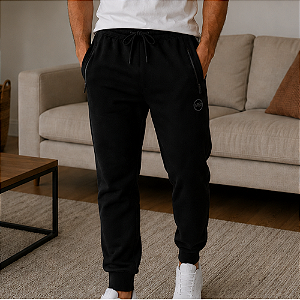 Calça Moletom Com Ziper nos Bolsos