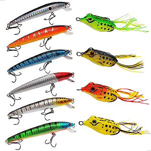 Kit 10 Isca Artificial - 6 Meia Água + 4 Frog