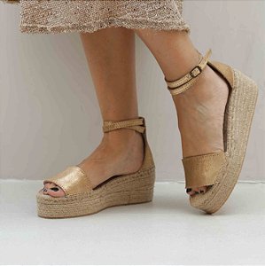 Espadrille Flatform Couro Dourado new