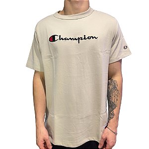 Camiseta Champion Logo Embroidery Script Bordado Bege