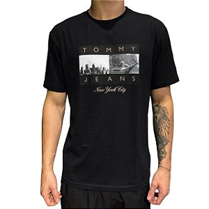 Camiseta Tommy Jeans Photo Flag SS Preto