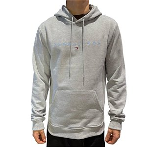 Moletom Tommy Jeans Canguru Logo Linear Cinza