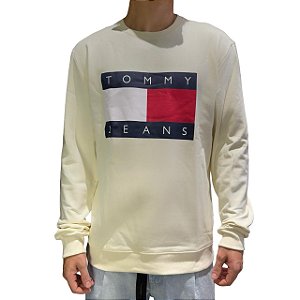 Moletom Tommy Jeans Careca Big Flag Off White