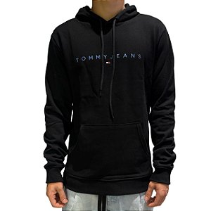Moletom Tommy Jeans Canguru Logo Linear Preto