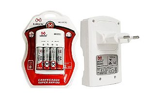 Carregador de Pilhas Rápido +4 Pilhas AA 2600 mah Mox CP-51